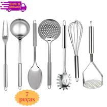 Kit Jogo de Utensilios de Cozinha 7 Peças 100% Inox Kit Jogo de Utensilios de Cozinha 7 Peças 100% Inox
