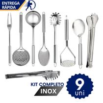 Kit Jogo de Utensílios de Cozinha Completo 9 pçs Inox Premium