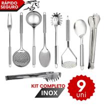 Kit Jogo de Utensílios de Cozinha Completo 9 pçs Inox Premium