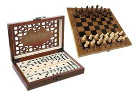 Kit Jogo De Xadrez JG172002 Com Jogo de Domino JG172003
