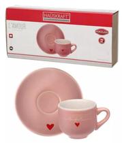 Kit Jogo De Xícaras Com Pires 06 Peças Lamour Porcelana 90ml Kit Jogo De Xícaras Com Pires 06 Peças Lamour Porcelana 90ml