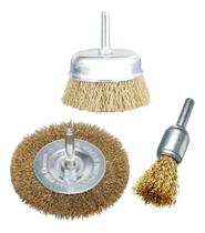 Kit Jogo Escovas De Aço Furadeira Copo Circular Com 3 Peças
