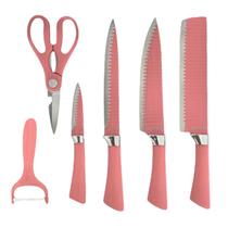 Kit Jogo Facas Aço Inox 6 peças Facas do Chef Coloridas Profissional Descascador Tesoura Churrasco Cozinha
