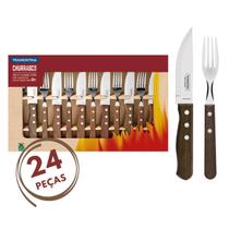 Kit Jogo Facas Jumbo Aço Inox para Churrasco Tramontina Faqueiro Tradicional Conjunto c/ 24 Pç Caixa Litografada de Luxo