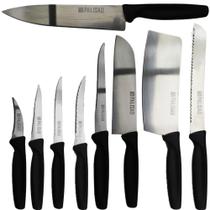 Kit Jogo Facas Lâminas Aço Inox Carne Legumes Frutas 9 Peças - Palisad