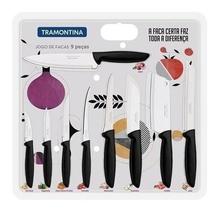 KIT Jogo Facas Tramontina Plenus 9 Peças Cutelo, Chef, Santoku, Pão, Tomate + Facas para Frutas e Legumes