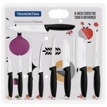 KIT Jogo Facas Tramontina Plenus 9 Peças Cutelo, Chef, Santoku, Pão, Tomate + Facas para Frutas e Legumes