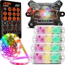 Kit Jogo Fita LED 5m + 4 Strobo Farol 6w Rgb Colorido Ritmico Som Automotivo Carro Com Controle Ajk