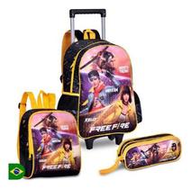 Kit Jogo Free Fire Mochila De Rodinhas Estojo E Lancheira