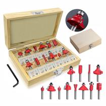 Kit Jogo Fresas Para Tupia Madeira 12 Peças Haste 6mm Kit Jogo Fresas Para Tupia Madeira 12 Peças Haste 6mm