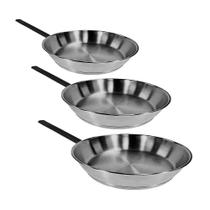 Kit Jogo Frigideiras Aço Carbono Chapa 1mm Cabo De Ferro