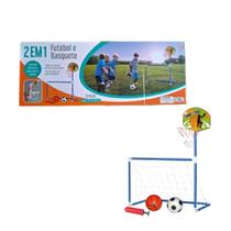 Kit Jogo Futebol c/ Trava + Tabela de Basquete C/ Bolas e Bomba - Pais & Filhos