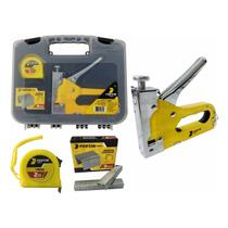 Kit Jogo Grampeador de Tapeceiro com Trena de 2 Metros Maleta e 600 Grampos de 8mm