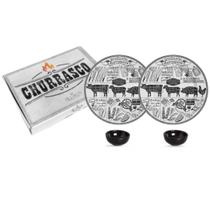 Kit Jogo Jantar 4 Peças Churrasco Churras Prato Cerâmica 2 Pessoas