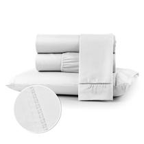 Kit Jogo Lençol Cama Box Casal Queen 400 fios Micropercal 03 Peças Ponto Palito COR:BRANCOTAMANHO:BERÇO