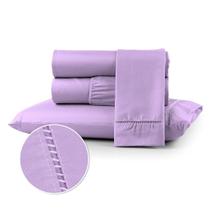 Kit Jogo Lençol Cama Box Casal Queen 400 fios Micropercal 03 Peças Ponto Palito COR:LILÁSTAMANHO:QUEEN