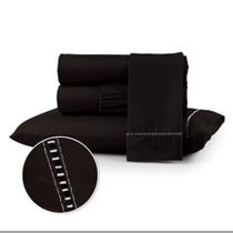 Kit Jogo Lençol Cama Box Casal Queen 400 fios Micropercal 03 Peças Ponto Palito COR:MARROMTAMANHO:SOLTEIRO