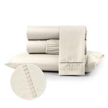 Kit Jogo Lençol Cama Box Casal Queen 400 fios Micropercal 03 Peças Ponto Palito COR:PALHATAMANHO:SOLTEIRO