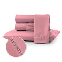 Kit Jogo Lençol Cama Box Casal Queen 400 fios Micropercal 03 Peças Ponto Palito COR:ROSETAMANHO:KING