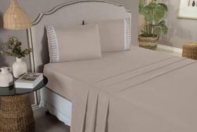 Kit Jogo Lençol De Cama Bordado Inglês Casal MicroPercal 4 Peças