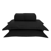 Kit Jogo Lençol Elastico Aba 300 Fios Casal 3 Peças Preto