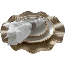 Kit Jogo Lugar Americano 4 Peças Redondo Waves Sousplat Ondulado 38 cm Jolitex