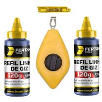 Kit Jogo Marcação Linha Giz 15M Azul Com Nível + Refil 120G