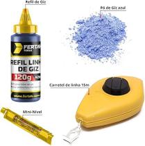 Kit Jogo Marcação Linha Giz 15m Azul Pedreiro Gesseiro Com Nível + Refil Azul 120g Kit Jogo Marcação Linha Giz 15m Azul Pedreiro Gesseiro Com Nível + Refil Azul 120g