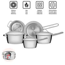 Kit Jogo Panelas Allegra Inox Fundo Triplo Tramontina 5 Peças Reforçada