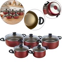 Kit Jogo Panelas Caçarola 5 Pçs Antiaderente Teflon Alumínio Reforçado Tampa vidro Conjunto 5 Pçs Kit Jogo Panelas Caçarola 5 Pçs Antiaderente Teflon Alumínio Reforçado Tampa vidro Conjunto 5 Pçs