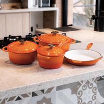 Kit Jogo Panelas Esmaltadas Antiaderente Ferro Fundido Chama e Indução Com Inmetro Estilo Creuset