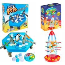 Kit Jogo Pinguim Quebra Gelo + Jogo Tira Varetas no Foguete