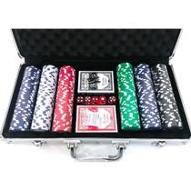 Kit Jogo Poker 300 Fichas 2 Baralhos Dados Texas Holdem