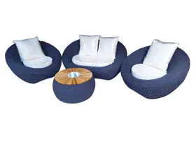 Kit Jogo Poltronas Com Sofá Champanheira Luxo Varanda Deck Piscina Corda Náutica