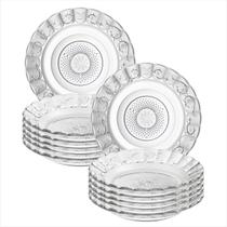 Kit Jogo Pratos Fundo Vidro Egípcio Estrela 22cm Louça Redondo Florido Luxo Premium Para Servir Refeições Cozinha Almoço Jantar