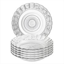 Kit Jogo Pratos Fundo Vidro Egípcio Estrela 22cm Louça Redondo Florido Luxo Premium Para Servir Refeições Cozinha Almoço Jantar