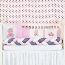 Kit Jogo Protetor Berço Urso Coroa Menina 6 Peças Rosa Kit Jogo Protetor Berço Urso Coroa Menina 6 Peças Rosa