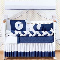 kit jogo protetor de berço elefante menino 11 peças com saia box azul marinho kit jogo protetor de berço elefante menino 11 peças com saia box azul marinho