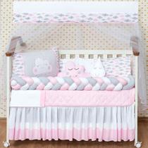 kit jogo protetor de berço nuvem trança para menina 11 peças rosa kit jogo protetor de berço nuvem trança para menina 11 peças rosa