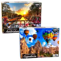 Kit Jogo Quebra Cabeça Amsterdam + Capadócia 500 Pçs Premium Kit Jogo Quebra Cabeça Amsterdam + Capadócia 500 Pçs Premium