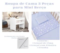 Kit Jogo Roupa de Cama para Mini Berço Bebê 3 peças Coleção Nuvens