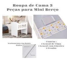 Kit Jogo Roupa de Cama para Mini Berço Bebê 3 peças Coleção Safari.