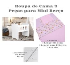 Kit Jogo Roupa de Cama para Mini Berço Bebê 3 peças Coleção Safari.