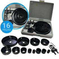 Kit Jogo Serra Copo para Madeira de 16 Peças 19 á 127mm Gesso Plástico PVC Marceneiro Profissional Kit Jogo Serra Copo para Madeira de 16 Peças 19 á 127mm Gesso Plástico PVC Marceneiro Profissional
