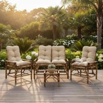 Kit Jogo Sofá Cadeira Bambu Varanda 4 Lugares Várias Cores Kit Jogo Sofá Cadeira Bambu Varanda 4 Lugares Várias Cores