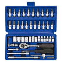 Kit Jogo Soquete 46 Pçs Aço Crv 1/4 Catraca Chave Com Maleta Kit Jogo Soquete 46 Pçs Aço Crv 1/4 Catraca Chave Com Maleta