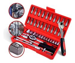 Kit Jogo Soquete em Aço Catraca Chaves com Maleta 46 Peças Kit Jogo Soquete em Aço Catraca Chaves com Maleta 46 Peças