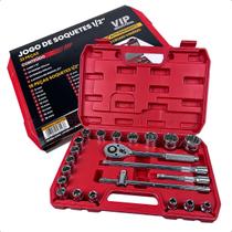 Kit Jogo Soquete Estriado Com 22 Peças E Encaixe De 1/2 Pol