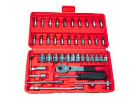 Kit Jogo Soquetes + Chaves Catraca 1/4' 46pç Vermelho