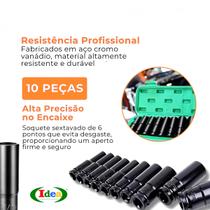 Kit Jogo Soquetes De Impacto Sextavado 1/2' Longos 10 Soquetes Pito Para Pneumática 1/2" 8 a 24mm